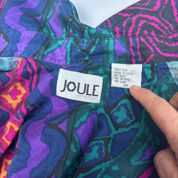 Vintage Silk Long Sleeve Blouse Womens XS Geometric Print 80's Artsy - Picture 2 of 6